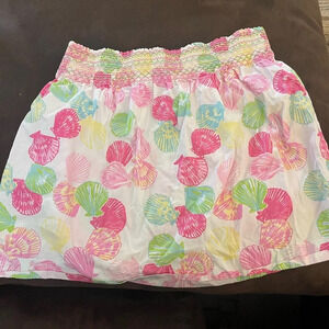 Lilly Pulitzer vintage sea shell colorful print cotton smocked‎ mini skirts Sz 8
